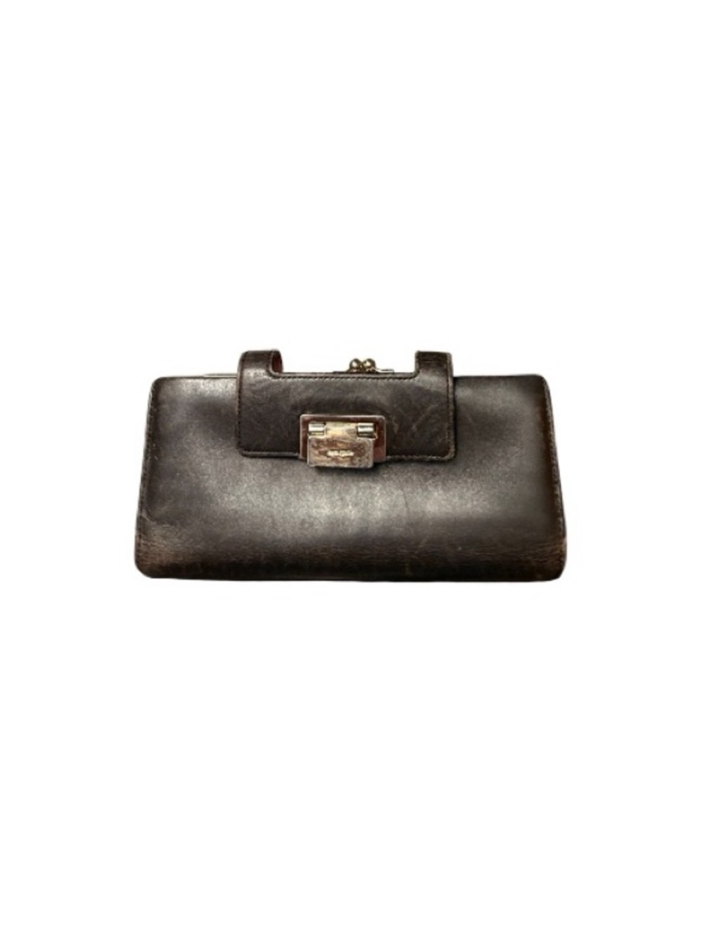 Vintage Kate Spat Elegant Black Leather Wristlet Clutch with Metal Lock